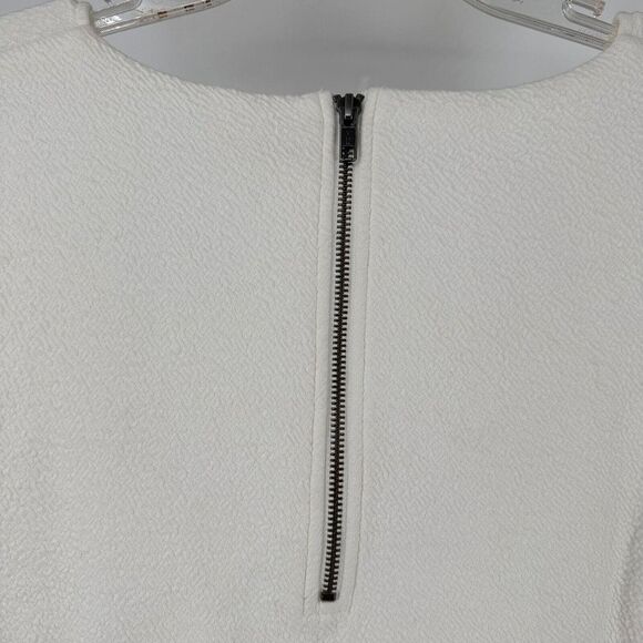 Anthropologie Mini Dress Deletta White Pink Silver Ruched Size L V Neck Stretch - Picture 6 of 8